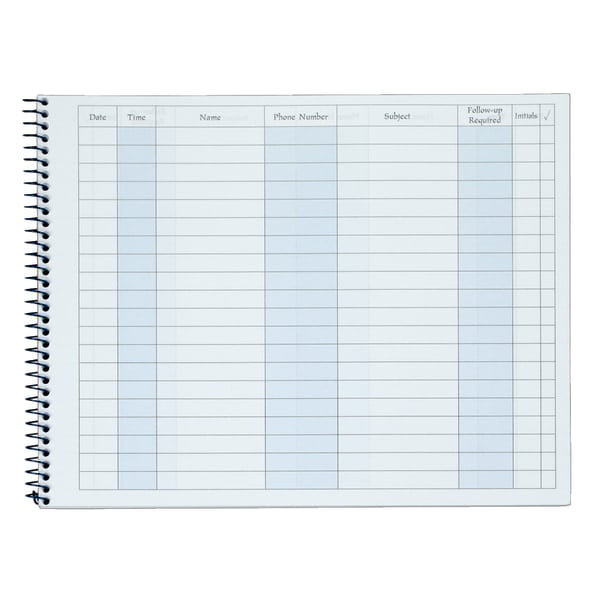 8.5 x 11" Pad White Cover Phone Call Log Book 50-2 Sided Spiral Bound